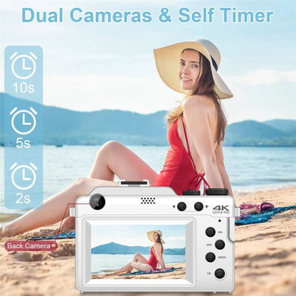 3-Inch Display Digital Camera Dual Front And Rear Cameras 48MP, 18x Digital Zoom 4K HD Camcorder, White, Black