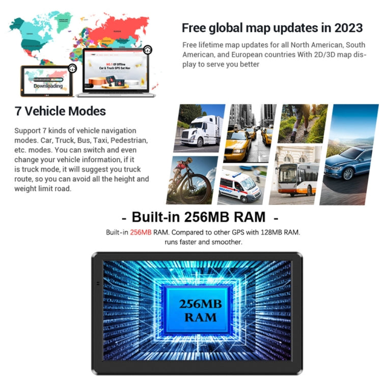 9 Inch 8G/256M Car GPS Navigator With Large Screen Capacitive Bluetooth Map, United States, Canada, Mexico Map, Europe Map, United Kingdom Map, Germany Map, Russia + Ukraine + Belarus Map, Australia Map, South America Map, Middle East Map