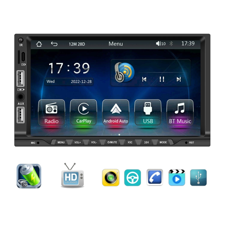 7-inch Double Din Car MP5 Player Support CarPlay/Android Auto/Mirror Link/Bluetooth, Standard Edition, With 4-light Camera, With 12-light Camera, With AHD Camera