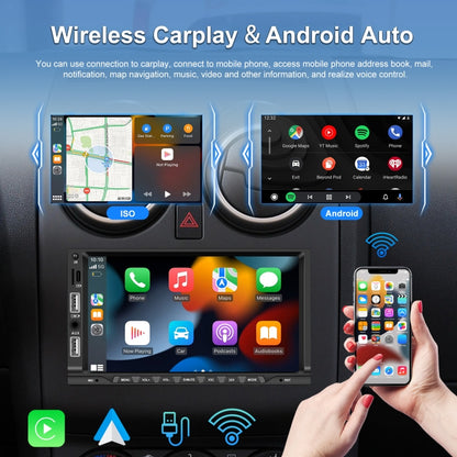 7-inch Double Din Car MP5 Player Support CarPlay/Android Auto/Mirror Link/Bluetooth, Standard Edition, With 4-light Camera, With 12-light Camera, With AHD Camera