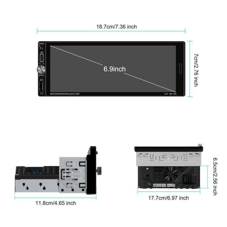 6.9 Inch Horizontal Screen Android 13.0 Car Player Car Center Control Integrated Machine, 2+32G, 2+32G+12 Lights Camera+Mic, 2+32G+AHD Camera+Mic