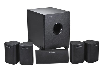 Monoprice 5.1 Channel Home Theater Satellite Speakers And Subwoofer - Black