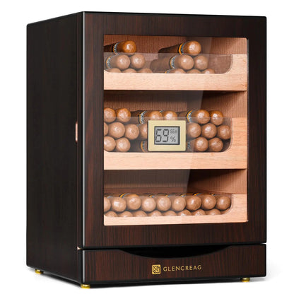 GLENCREAG MET-1031 Cigar Humidor Cabinet for 150 Cigars with Spanish Cedar Lining Tight-Seal Magnetic Door 3+1 Large Capacity Drawers Gift for Cigar Lovers