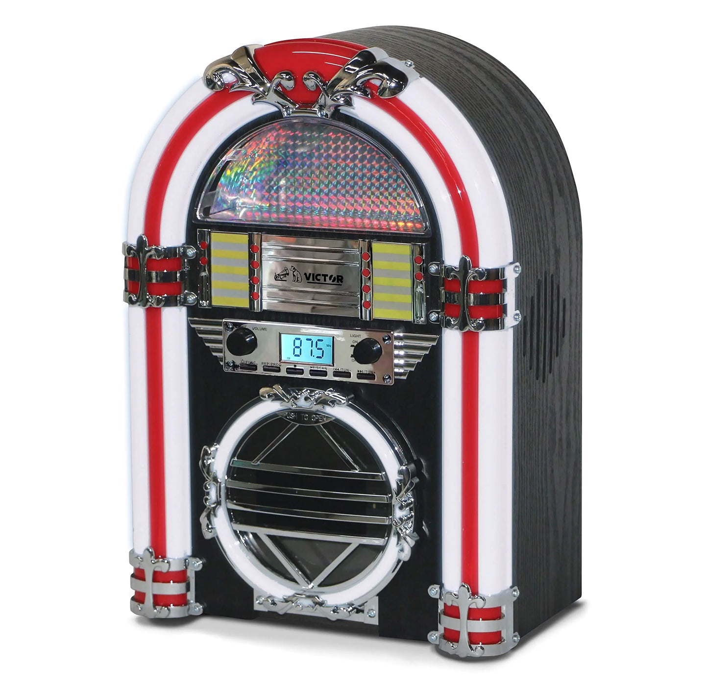 VICTOR Broadway Desktop Bluetooth Jukebox with CD Player FM Radio Built-in Stereo Speakers and Color Changing LED Lighting Black