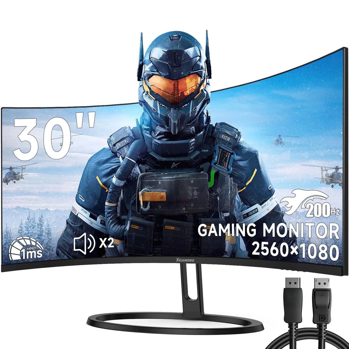 30-inch Curved Gaming Monitor 21:9 Ultrawide WFHD(2560x1080) up to 200Hz 1ms FreeSync Premium 1800R Eye Care 100% sRGB PC Screen with HDMI(2.1)x 2 & DisplayPort x 2 Build-in SpeakersWall Mount